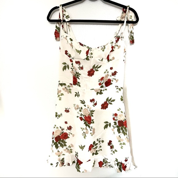 Reformation Christine Ruffled Floral-Print Maureen Mini Dress Cream Sz 8 - Picture 2 of 7